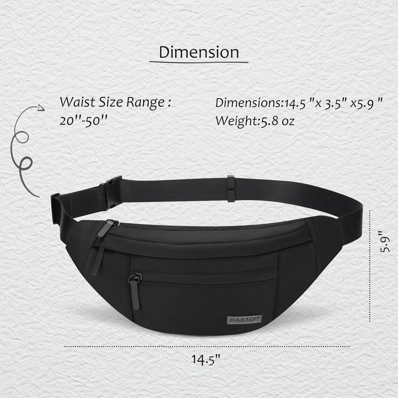 Maxtop Large Crossbody Fanny Pack Waist Pack with 4-Zipper Pockets Hiking Travel Essentials for Women Men Belt Bag, for Hiking Running Travel Cycling,Black - Image 5